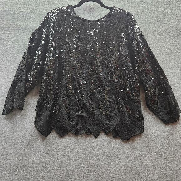 Iris Black Sequin top,  Y2K NY Eve Party Mother of the Bride Black Tie Vintage - Picture 3 of 7